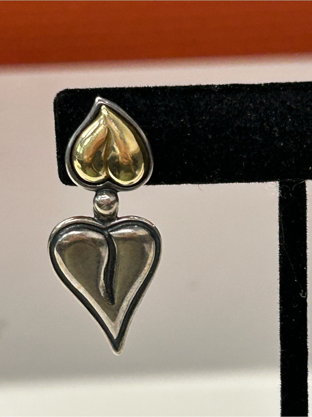 Ann King Sterling and 18k gold double heart earrings